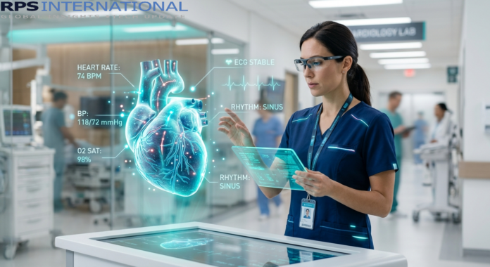 AI interface displaying predictive health analytics for early cardiac risk detection.
