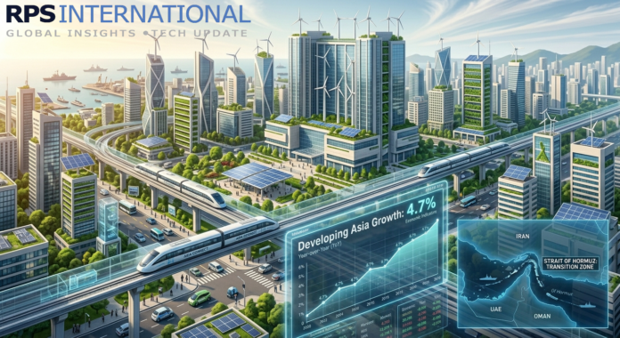 Financial chart showing stable 4.7% growth for Developing Asia and the Pacific in 2026.