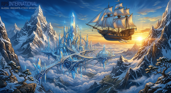 Concept art of the floating capital city in Final Fantasy XVII.