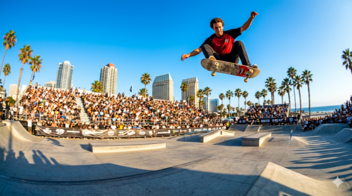 Gemini_Generated_Image_z8eyvjz8eyvjz8ey Skateboarding prodigy performing a trick at the X Games 2026 in San Diego