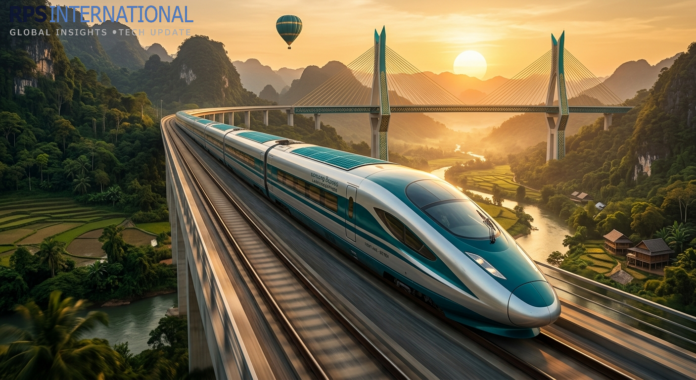 High-Speed Rail Projects Connecting Europe and Southeast Asia A 2026 high-speed train traversing a mountain bridge on the Trans-Eurasian rail corridor.