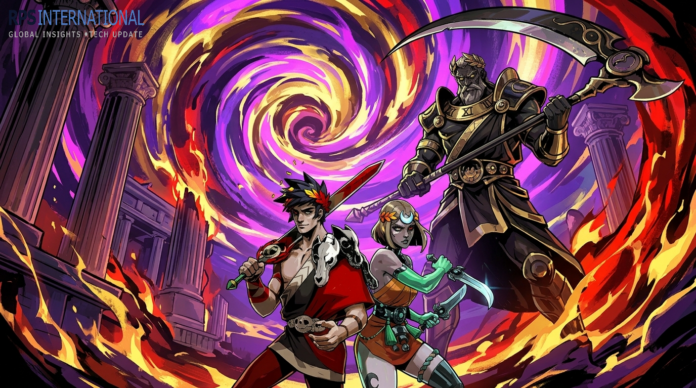 Promotional art for Hades III featuring new protagonists and Olympian gods.