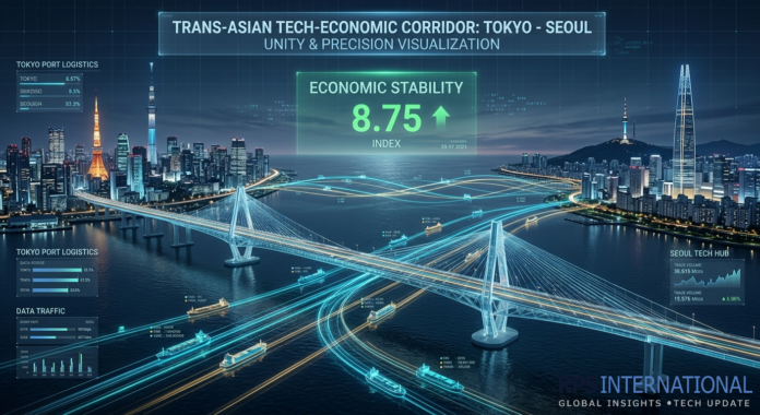Japan and South Korea Align Economic Policies to Counter Emerging Trade Shocks Digital representation of Japan and South Korea's economic policy alignment in 2026.