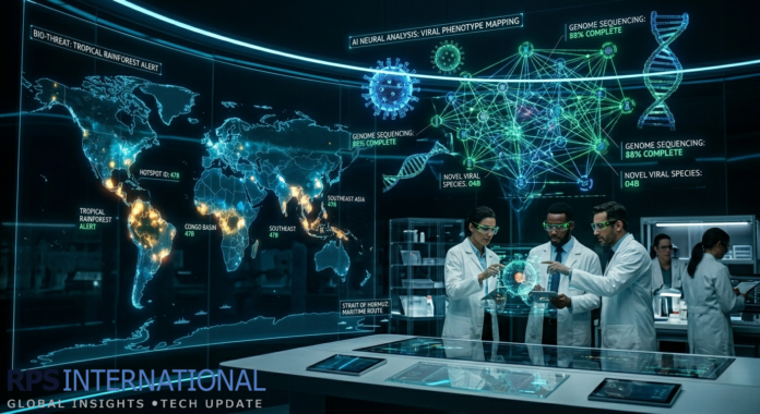 New AI Predictive System Launched to Prevent Zoonotic Spillovers Global health AI system interface monitoring viral spillover risks in 2026.