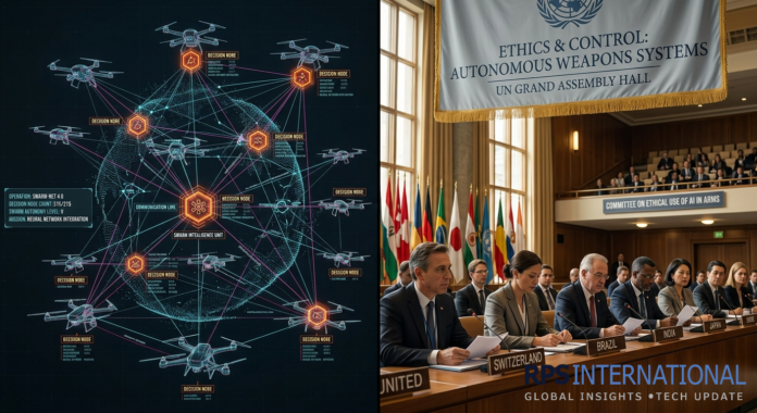 New Report Highlights Challenges in Regulating Autonomous Weapons Graphic representation of the technical and diplomatic struggle to regulate Lethal Autonomous Weapon Systems (LAWS).