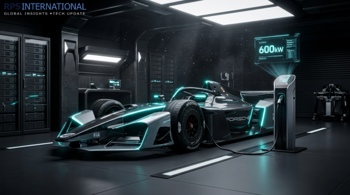 Porsche Gen4 Formula E prototype showcasing a streamlined design and ultra-fast charging port.