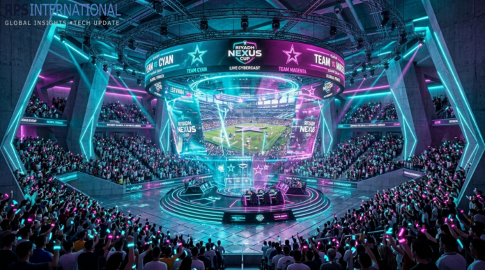 Concept art of the 2026 E-sports World Cup main stage in Riyadh.