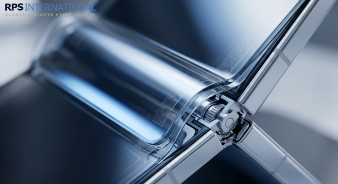 Close-up of the Galaxy Z Fold 8's flexible glass showing a significantly reduced display crease.