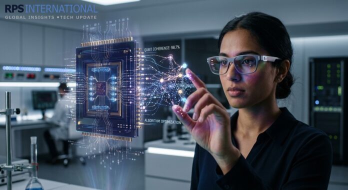 A high-tech futuristic city in 2026 with green skyscrapers, glowing blue 6G data streams, and digital interfaces