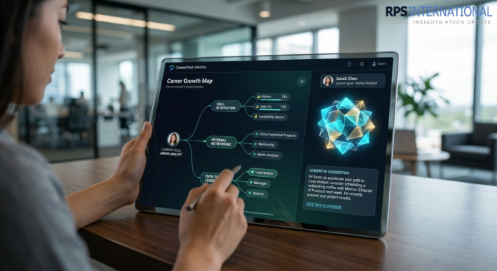 A digital career coaching interface showing a personalized professional growth roadmap.
