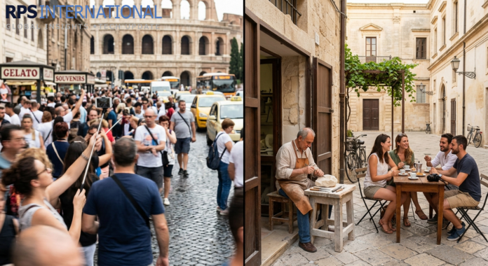 A comparison between a crowded major tourist hub and the quiet, authentic charm of a secondary city.
