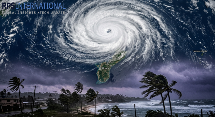 US Approves Emergency Assistance Satellite imagery of Super Typhoon Sinlakua approaching Guam in April 2026.