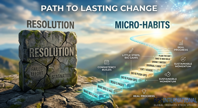 Comparative visualization of large, failing resolutions versus small, successful micro-habits