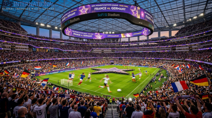 Women's Football Growth A sold-out stadium crowd cheering during a Women's Euro qualifier match in 2026.